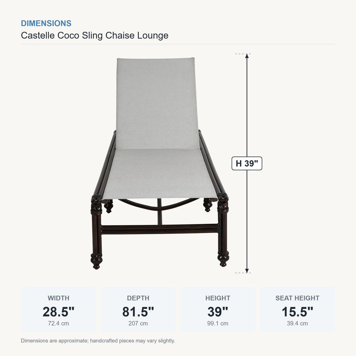 Castelle Coco Sling Chaise Lounge dimensions