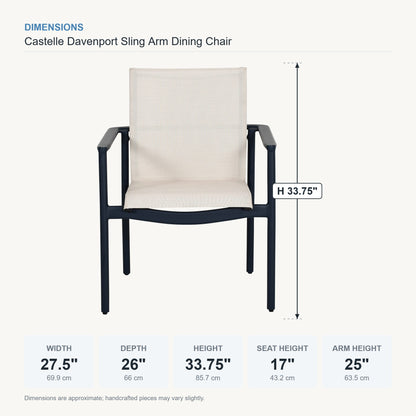 Castelle Davenport Sling Arm Dining Chair dimensions