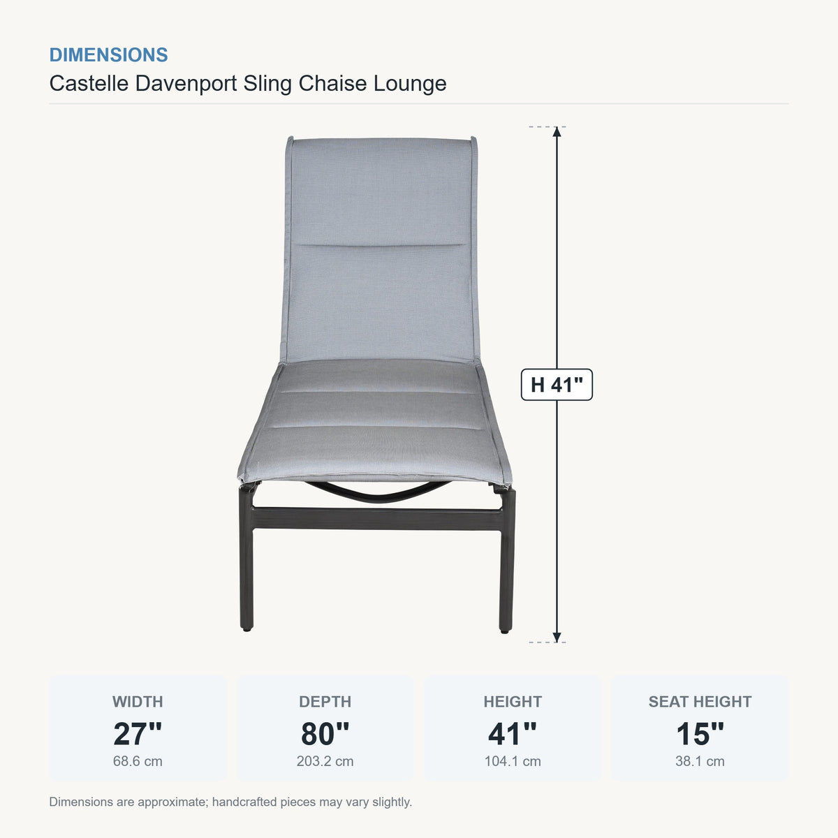 Castelle Davenport Sling Chaise Lounge dimensions