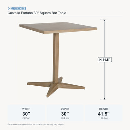 Castelle Fortuna 30" Square Bar Table dimensions