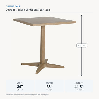 Castelle Fortuna 36" Square Bar Table dimensions