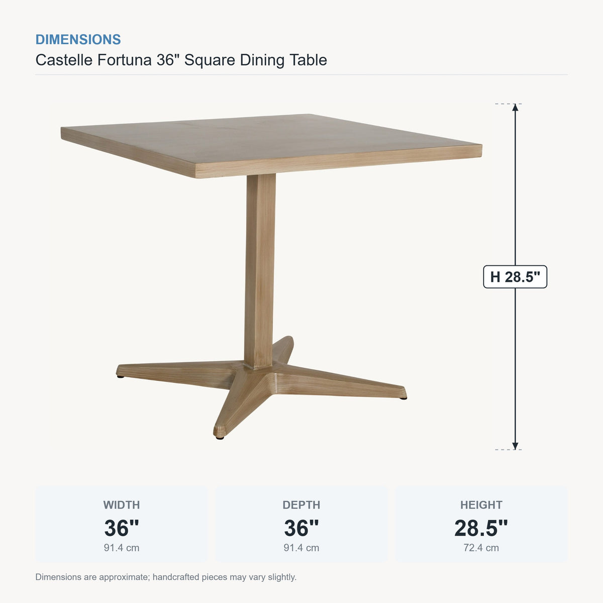 Castelle Fortuna 36" Square Dining Table dimensions