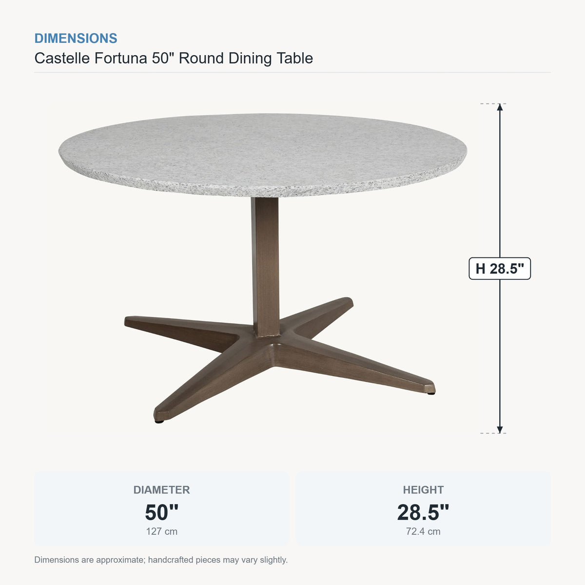 Castelle Fortuna 50" Round Dining Table dimensions