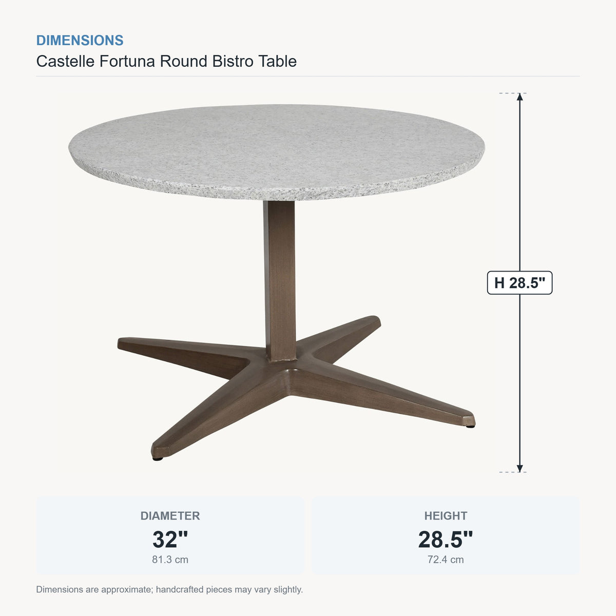 Castelle Fortuna Round Bistro Table dimensions