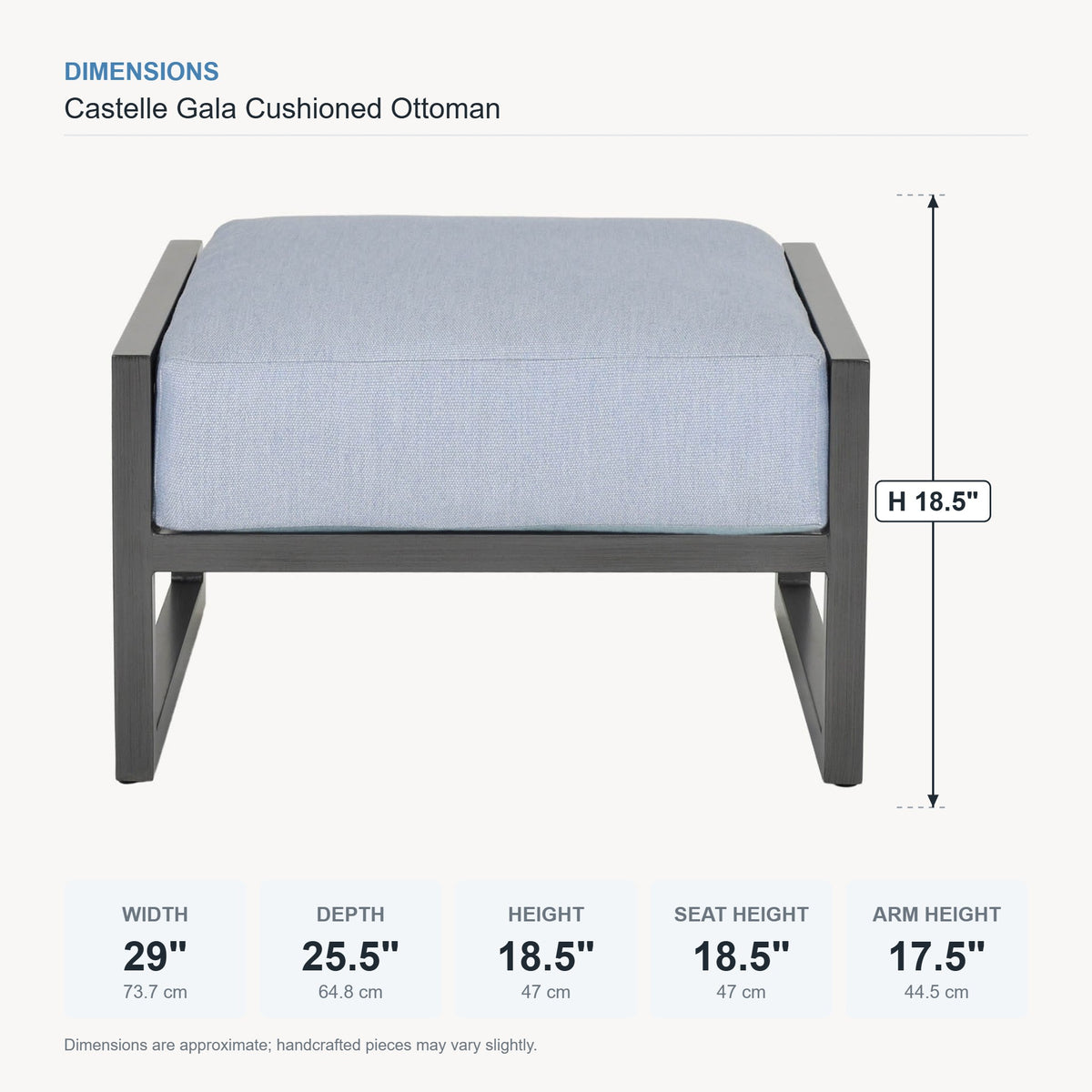 Castelle Gala Cushioned Ottoman dimensions