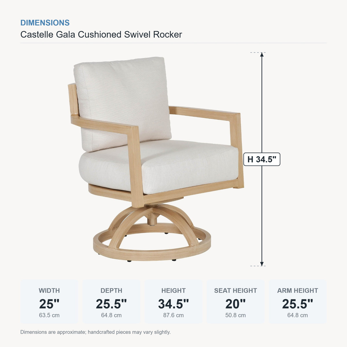 Castelle Gala Cushioned Swivel Rocker dimensions