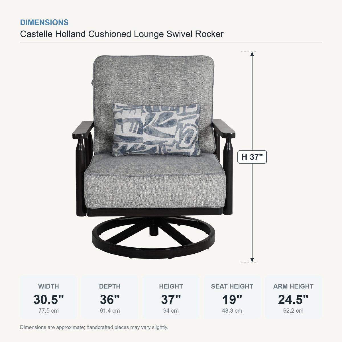 Castelle Holland Cushioned Lounge Swivel Rocker dimensions