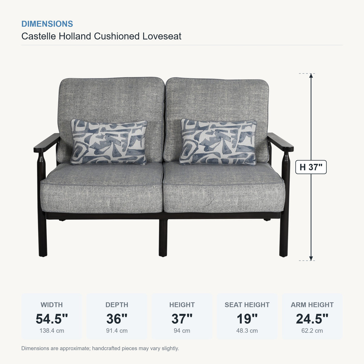 Castelle Holland Cushioned Loveseat dimensions