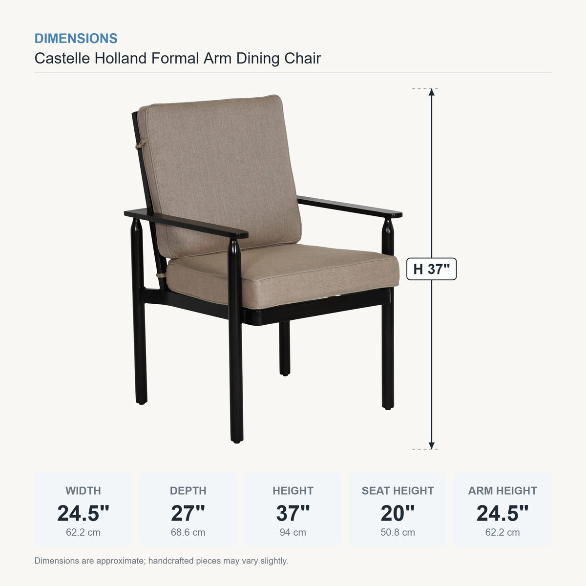 Castelle Holland Formal Arm Dining Chair dimensions