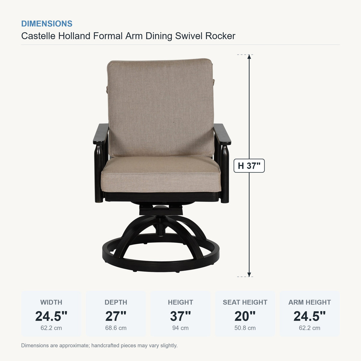 Castelle Holland Formal Arm Dining Swivel Rocker dimensions