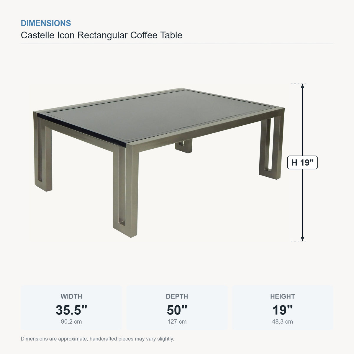 Castelle Icon Rectangular Coffee Table dimensions