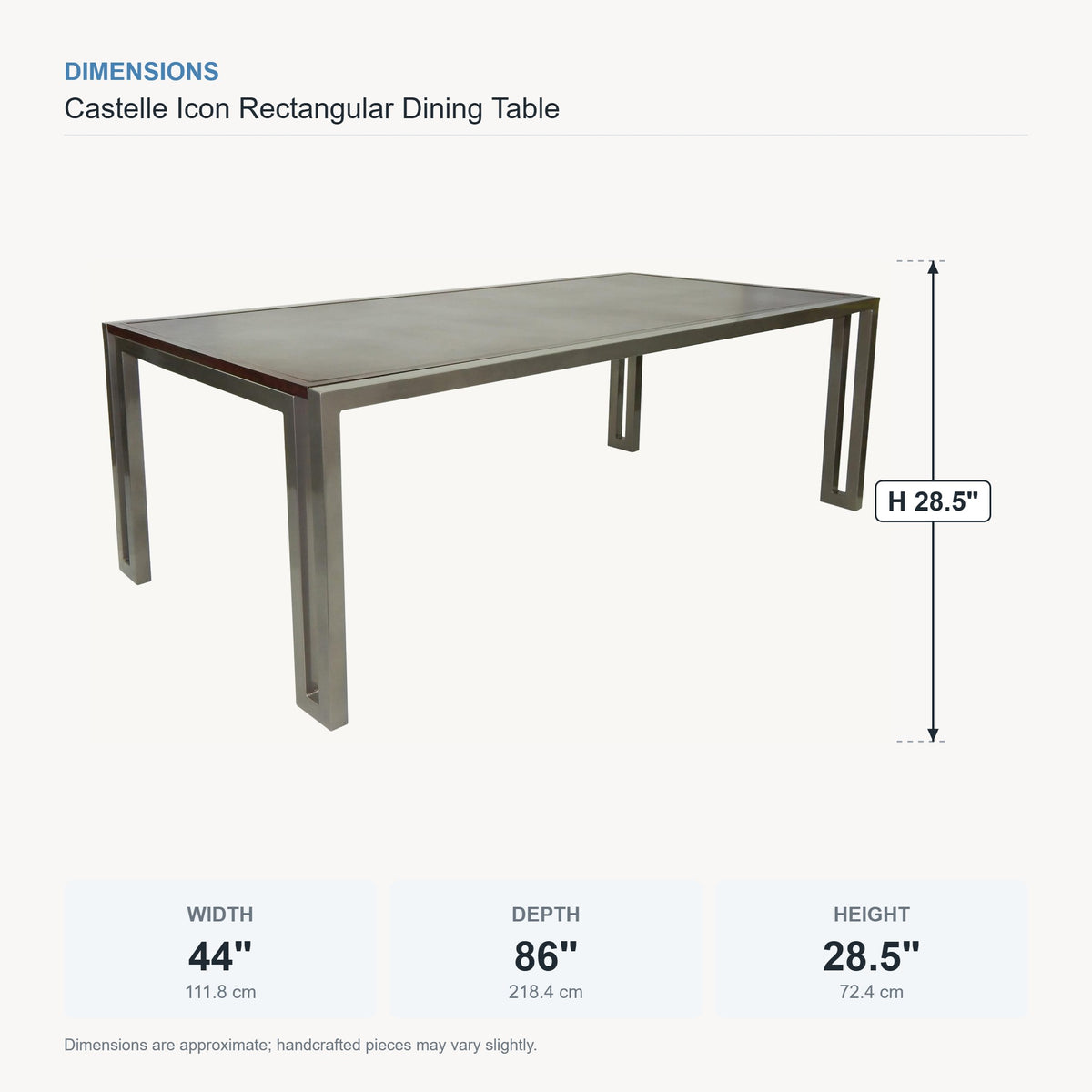 Castelle Icon Rectangular Dining Table dimensions
