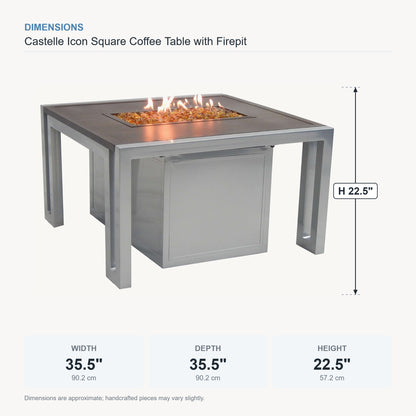 Castelle Icon Square Coffee Table with Firepit dimensions