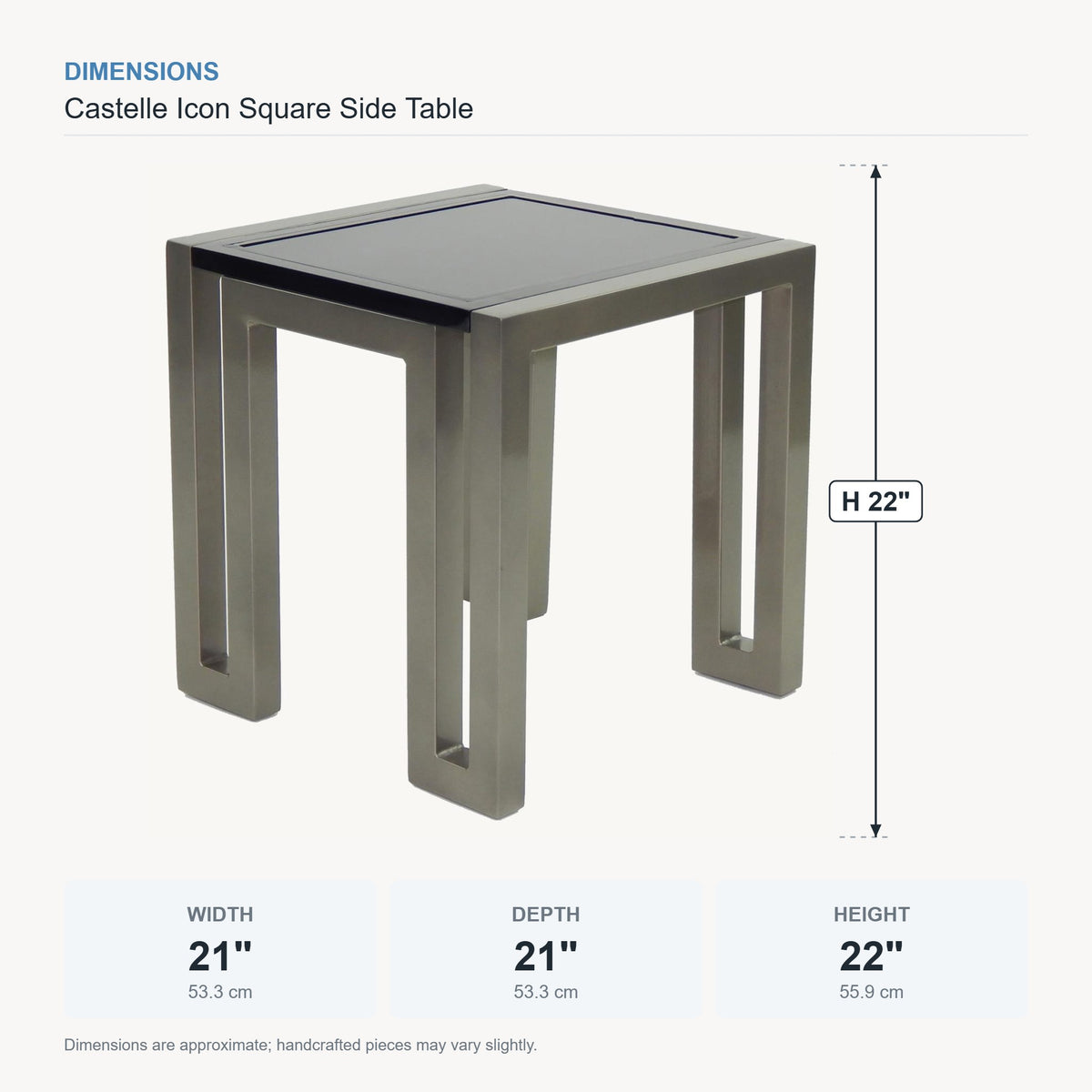 Castelle Icon Square Side Table dimensions