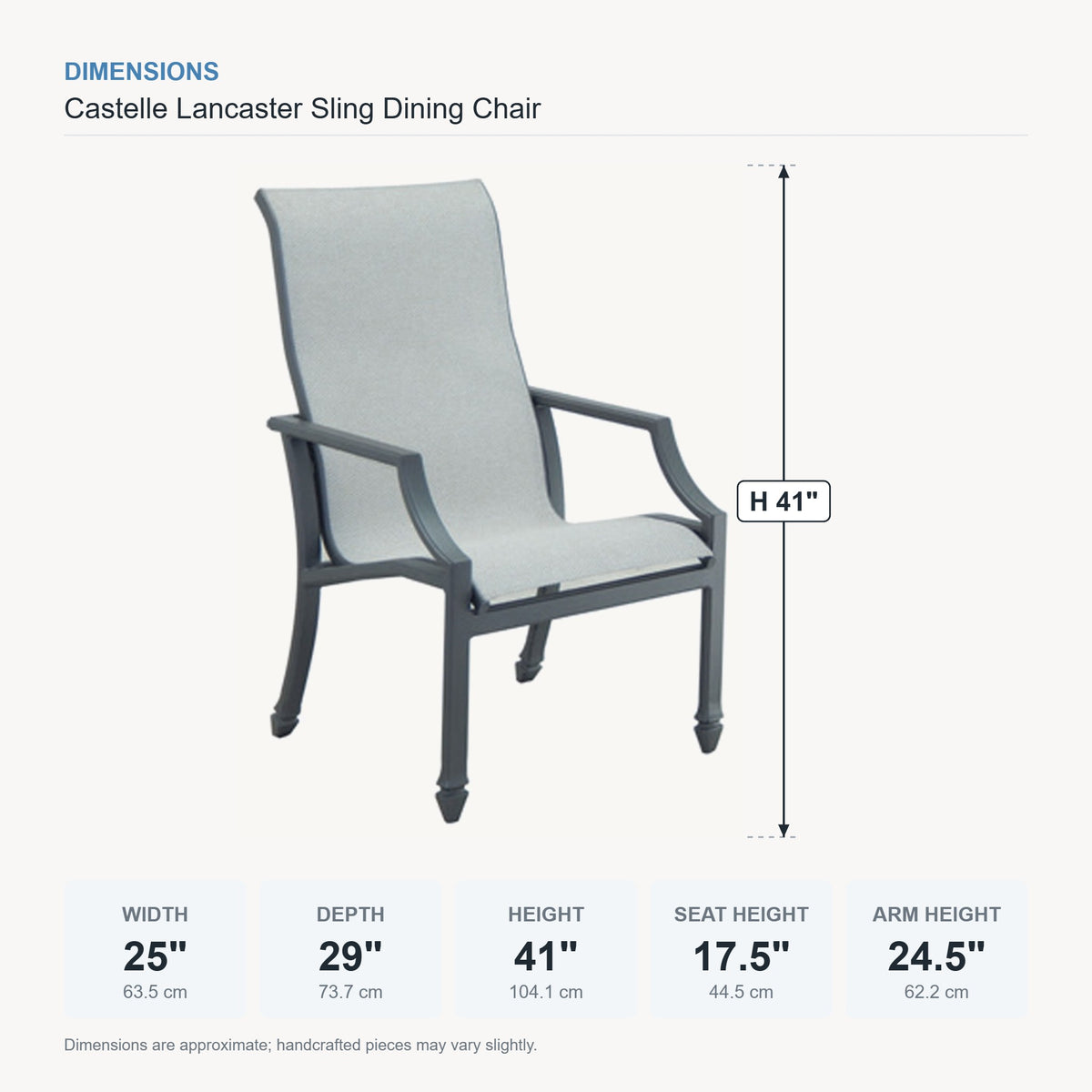 Castelle Lancaster Sling Dining Chair dimensions