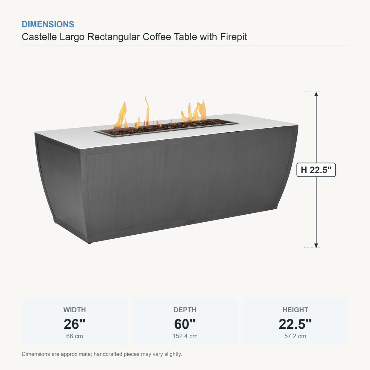 Castelle Largo Rectangular Coffee Table with Firepit dimensions