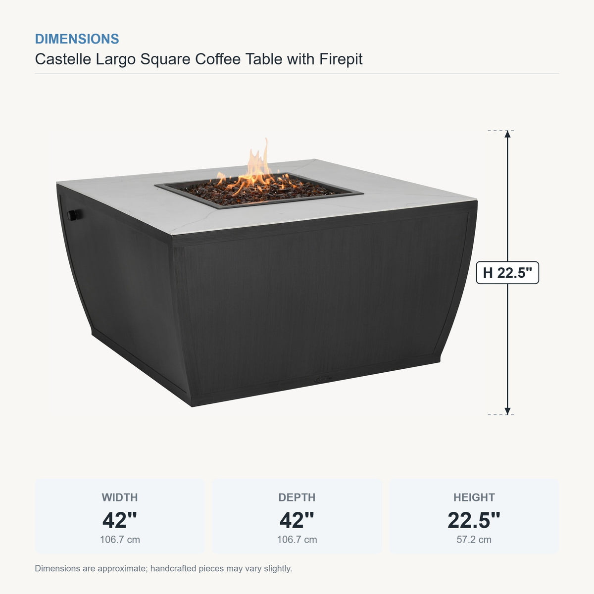 Castelle Largo Square Coffee Table with Firepit dimensions