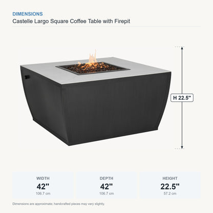 Castelle Largo Square Coffee Table with Firepit dimensions