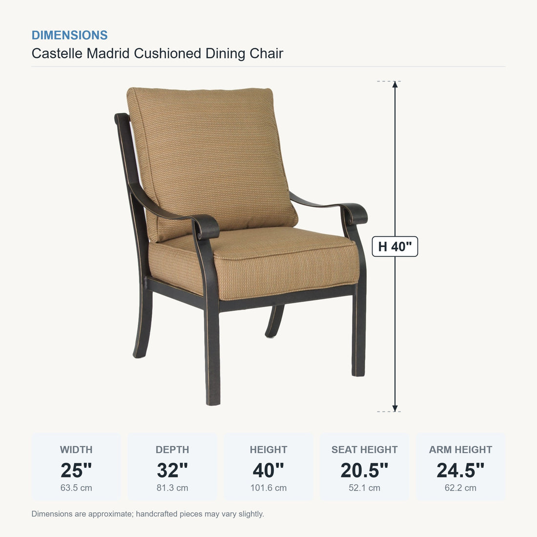 Castelle Madrid Cushioned Dining Chair dimensions