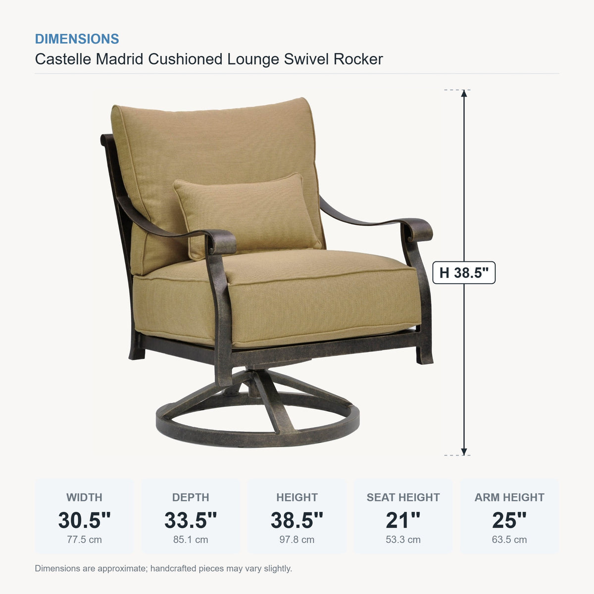 Castelle Madrid Cushioned Lounge Swivel Rocker dimensions