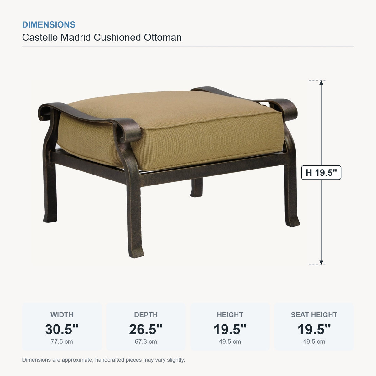 Castelle Madrid Cushioned Ottoman dimensions