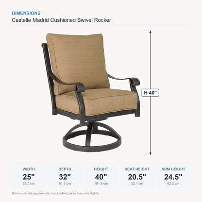 Castelle Madrid Cushioned Swivel Rocker dimensions