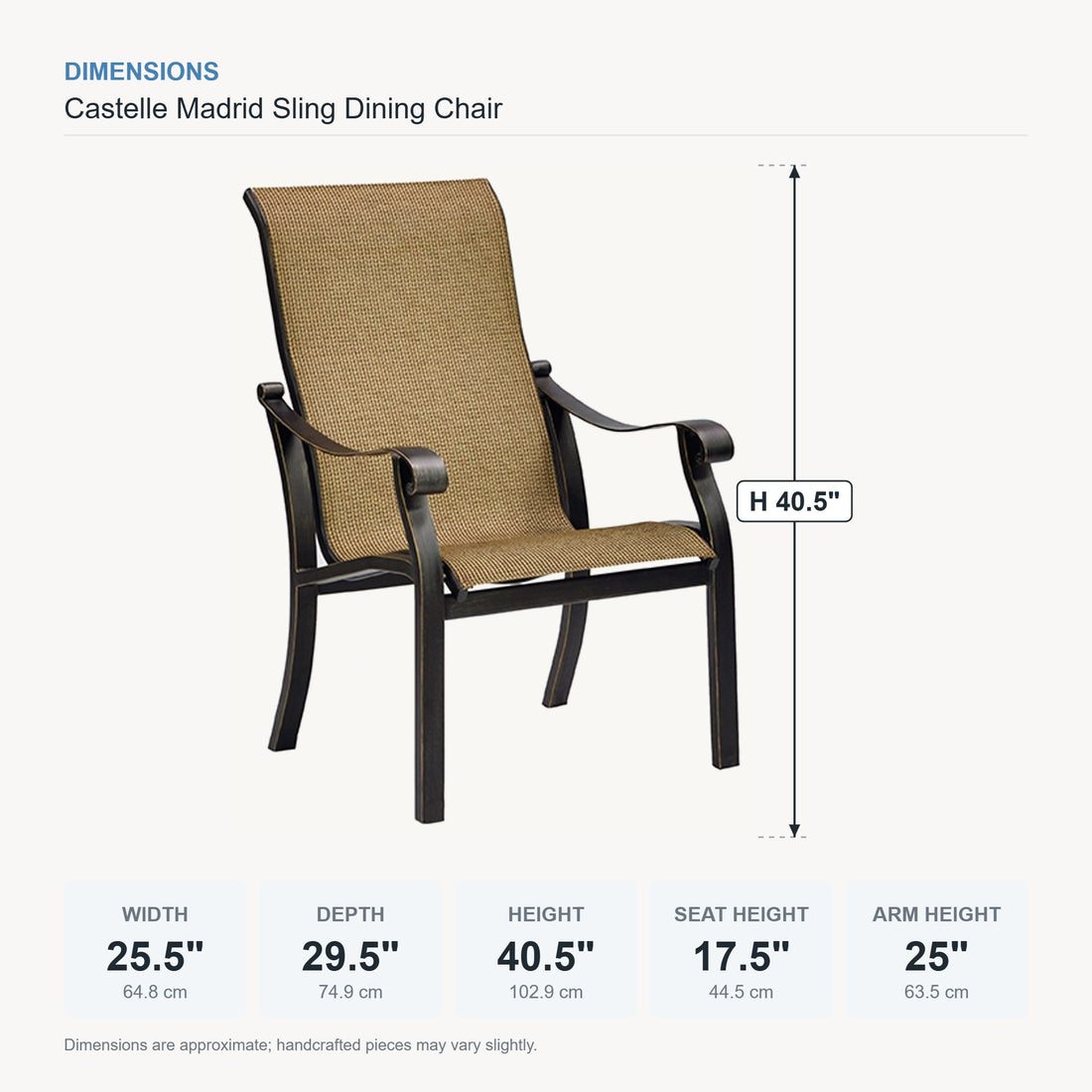 Castelle Madrid Sling Dining Chair dimensions