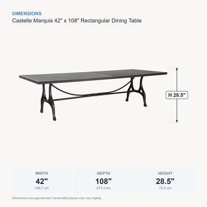 Castelle Marquis 42" x 108" Rectangular Dining Table dimensions