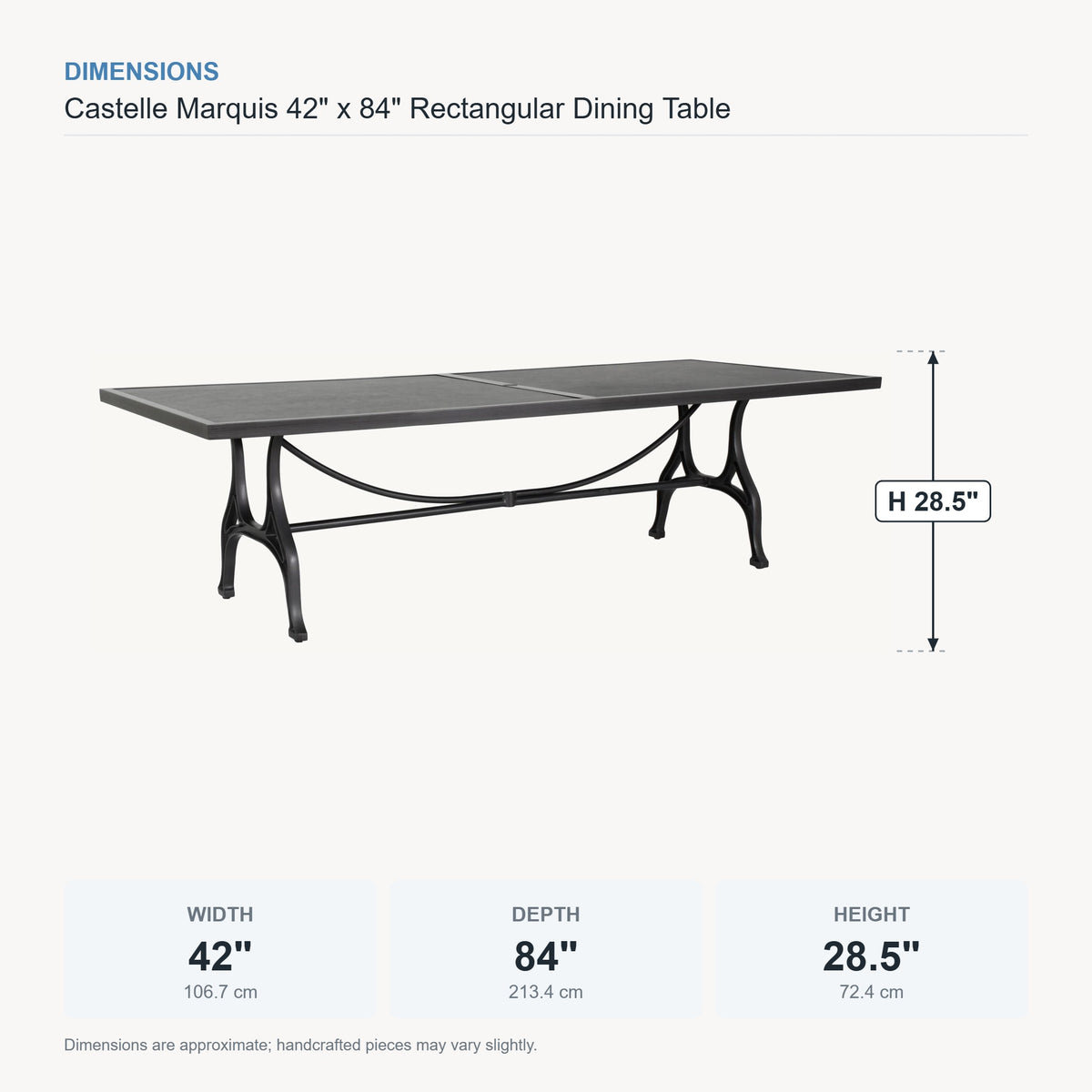 Castelle Marquis 42" x 84" Rectangular Dining Table dimensions