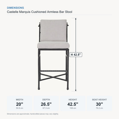 Castelle Marquis Cushioned Armless Bar Stool dimensions