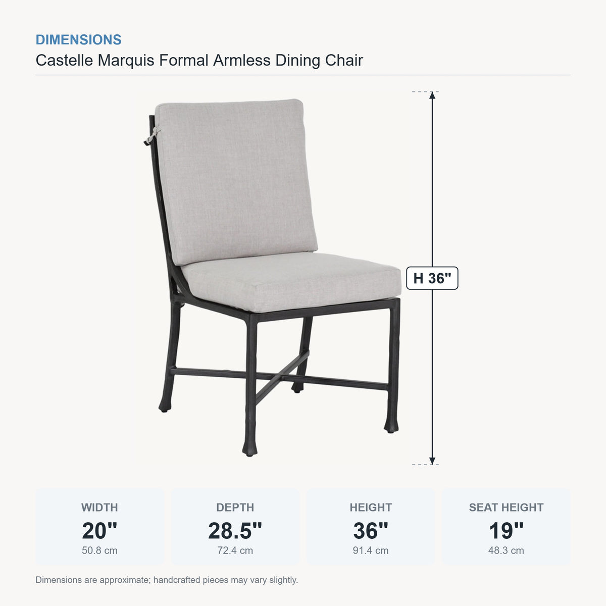 Castelle Marquis Formal Armless Dining Chair dimensions