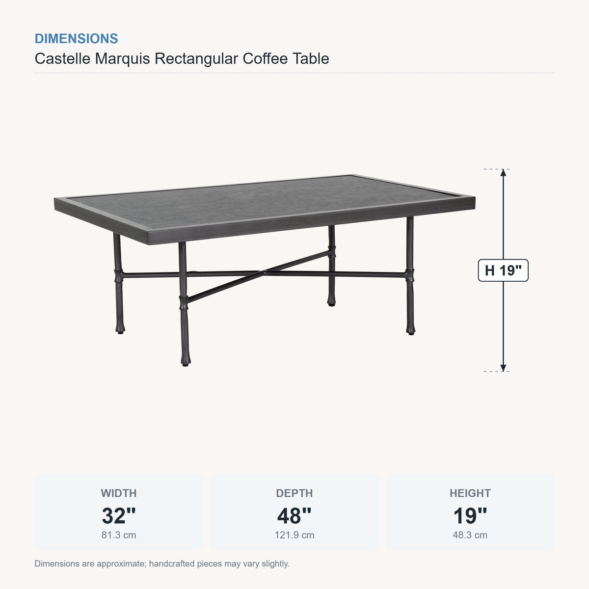 Castelle Marquis Rectangular Coffee Table dimensions