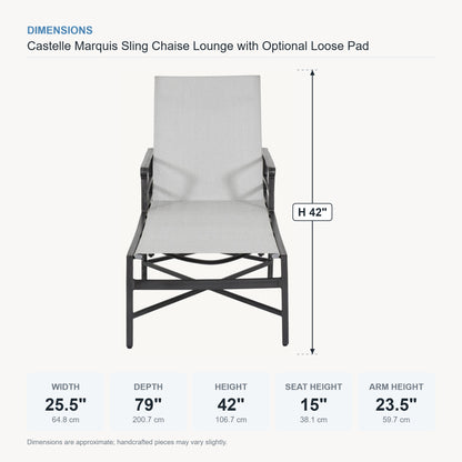Castelle Marquis Sling Chaise Lounge with Optional Loose Pad dimensions