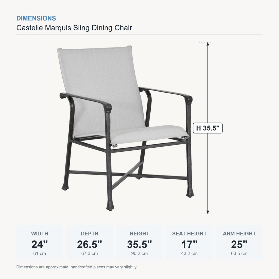 Castelle Marquis Sling Dining Chair dimensions