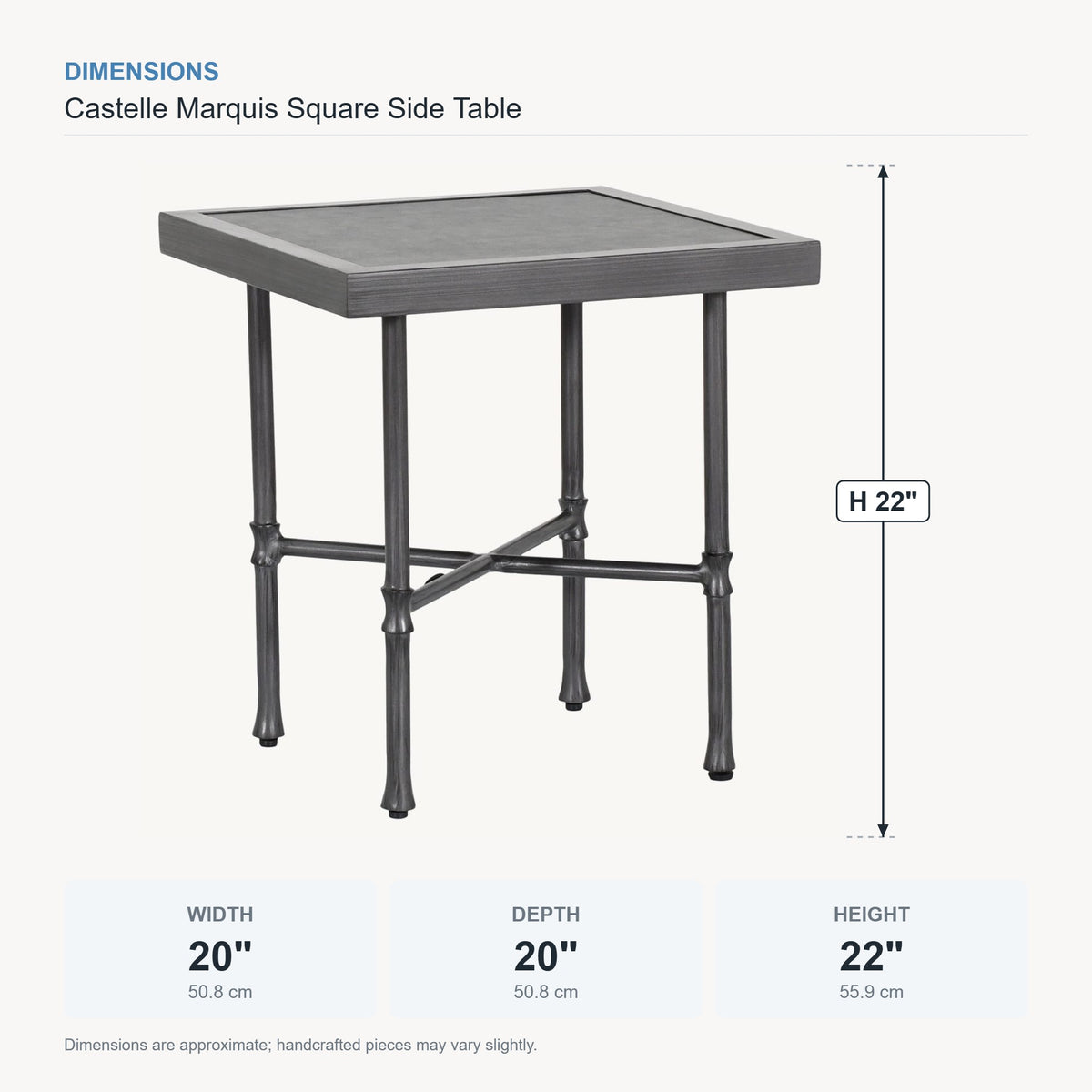Castelle Marquis Square Side Table dimensions