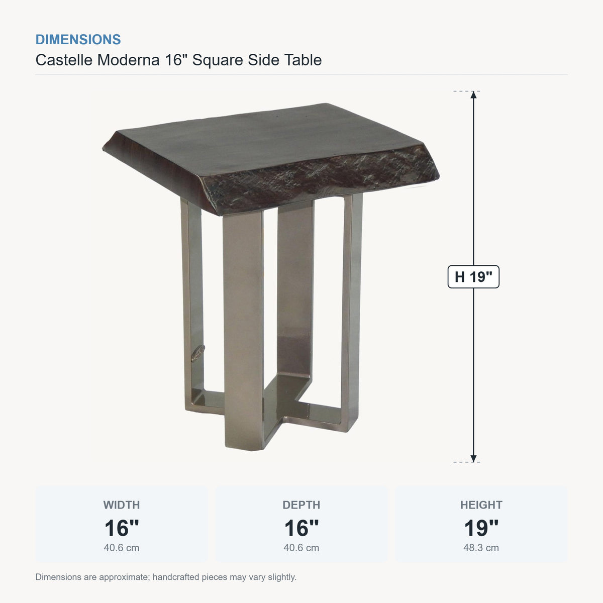 Castelle Moderna 16" Square Side Table dimensions