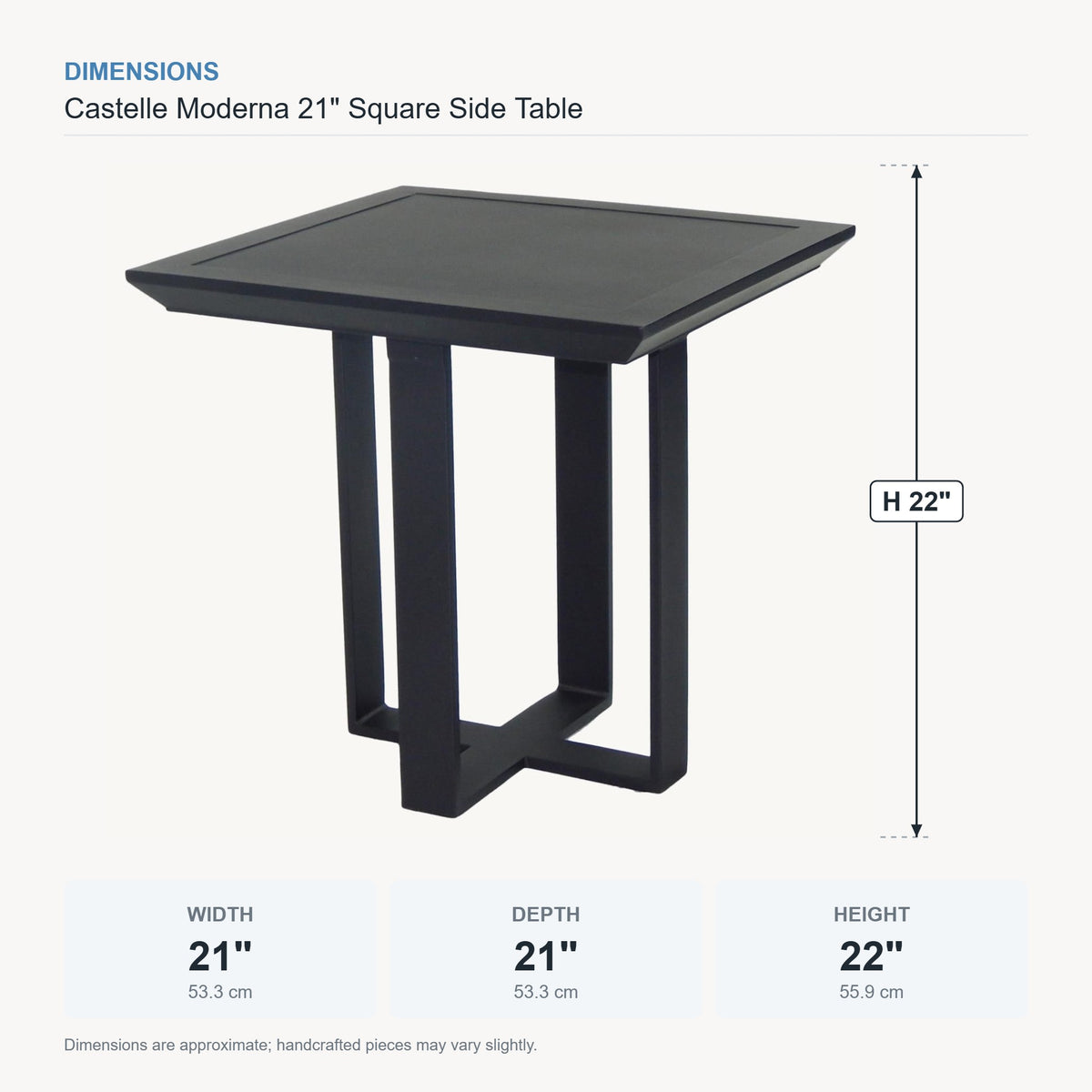 Castelle Moderna 21" Square Side Table dimensions