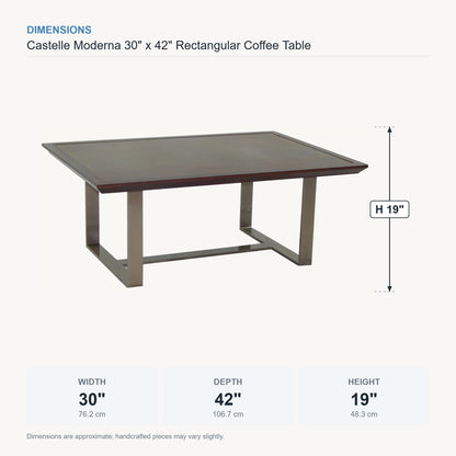 Castelle Moderna 30" x 42" Rectangular Coffee Table dimensions