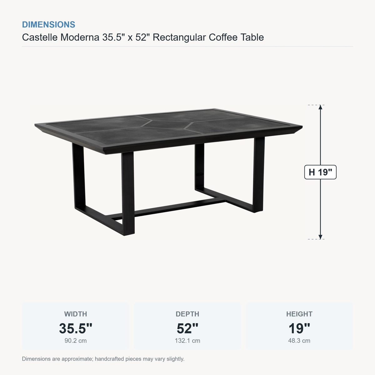 Castelle Moderna 35.5" x 52" Rectangular Coffee Table dimensions
