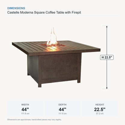 Castelle Moderna Square Coffee Table with Firepit dimensions
