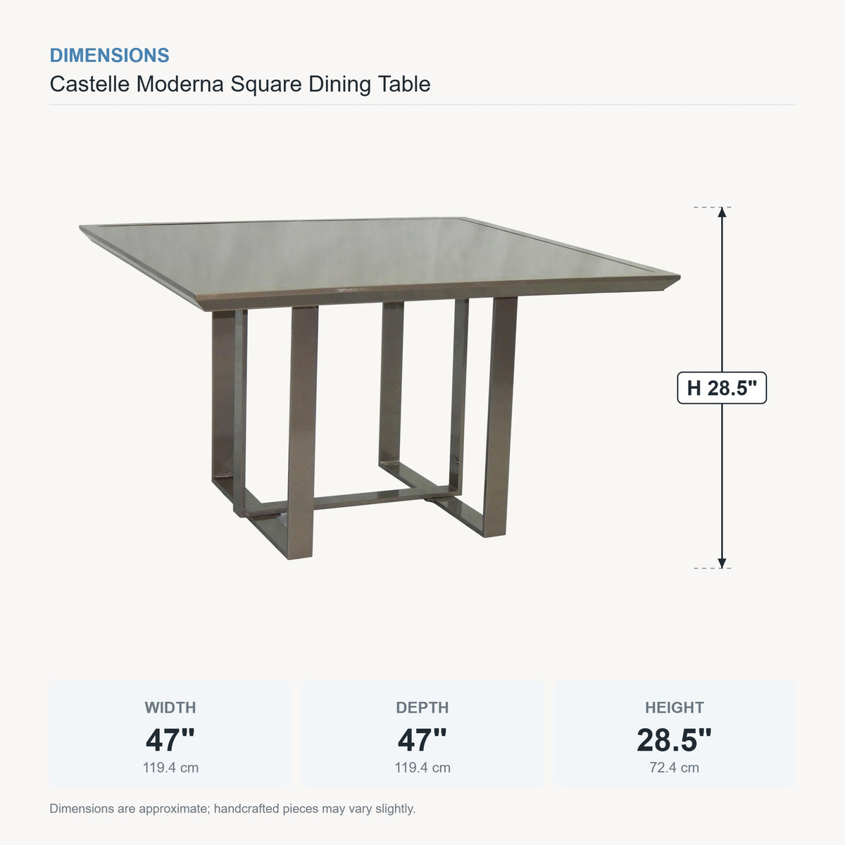 Castelle Moderna Square Dining Table dimensions