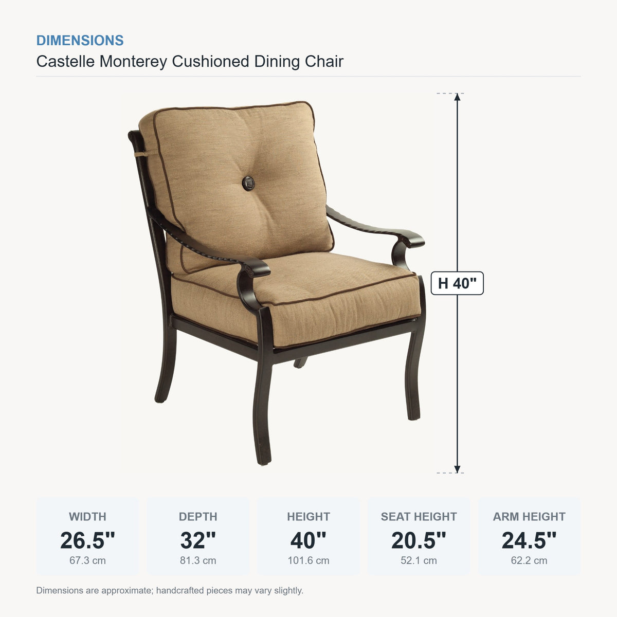 Castelle Monterey Cushioned Dining Chair dimensions