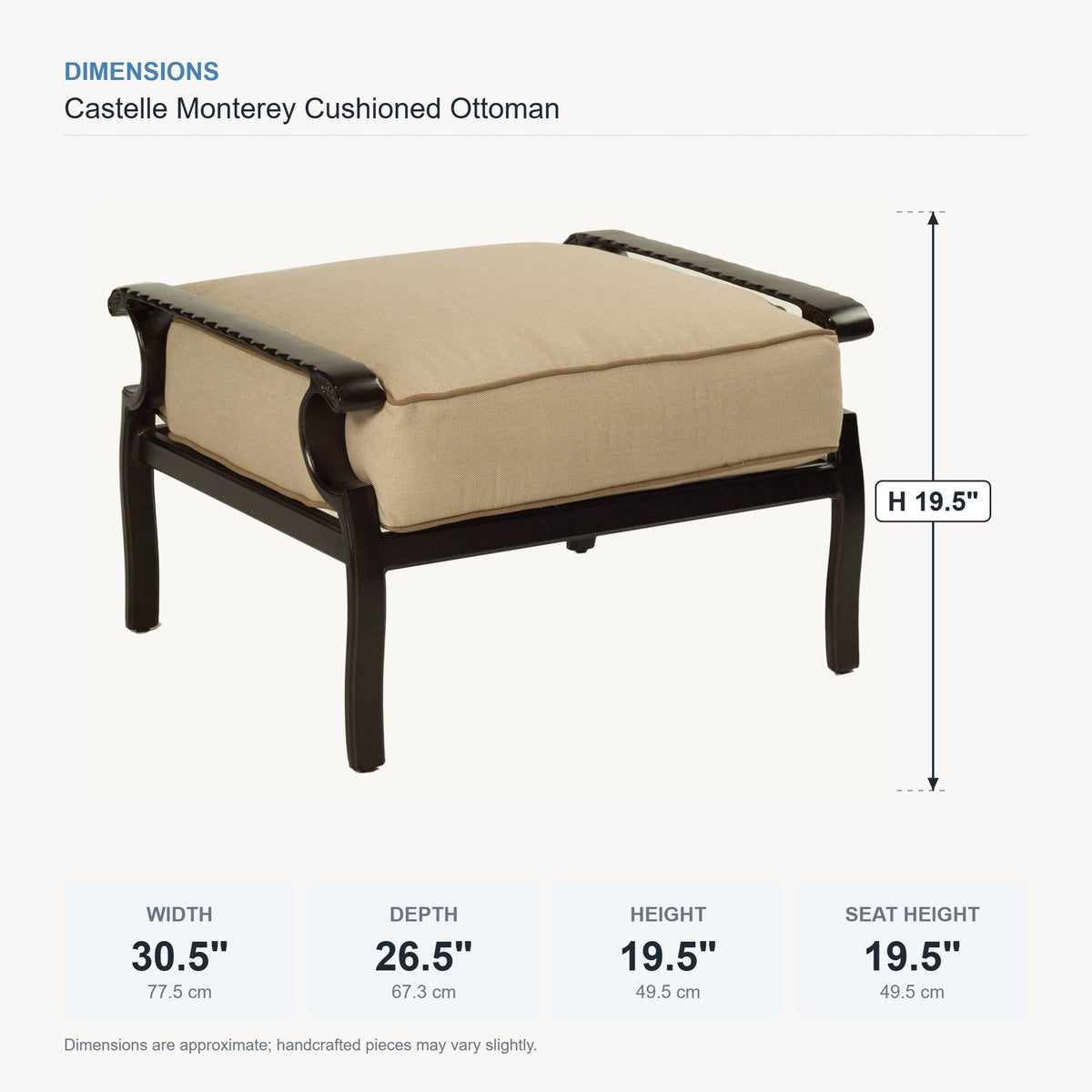 Castelle Monterey Cushioned Ottoman dimensions