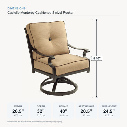 Castelle Monterey Cushioned Swivel Rocker dimensions