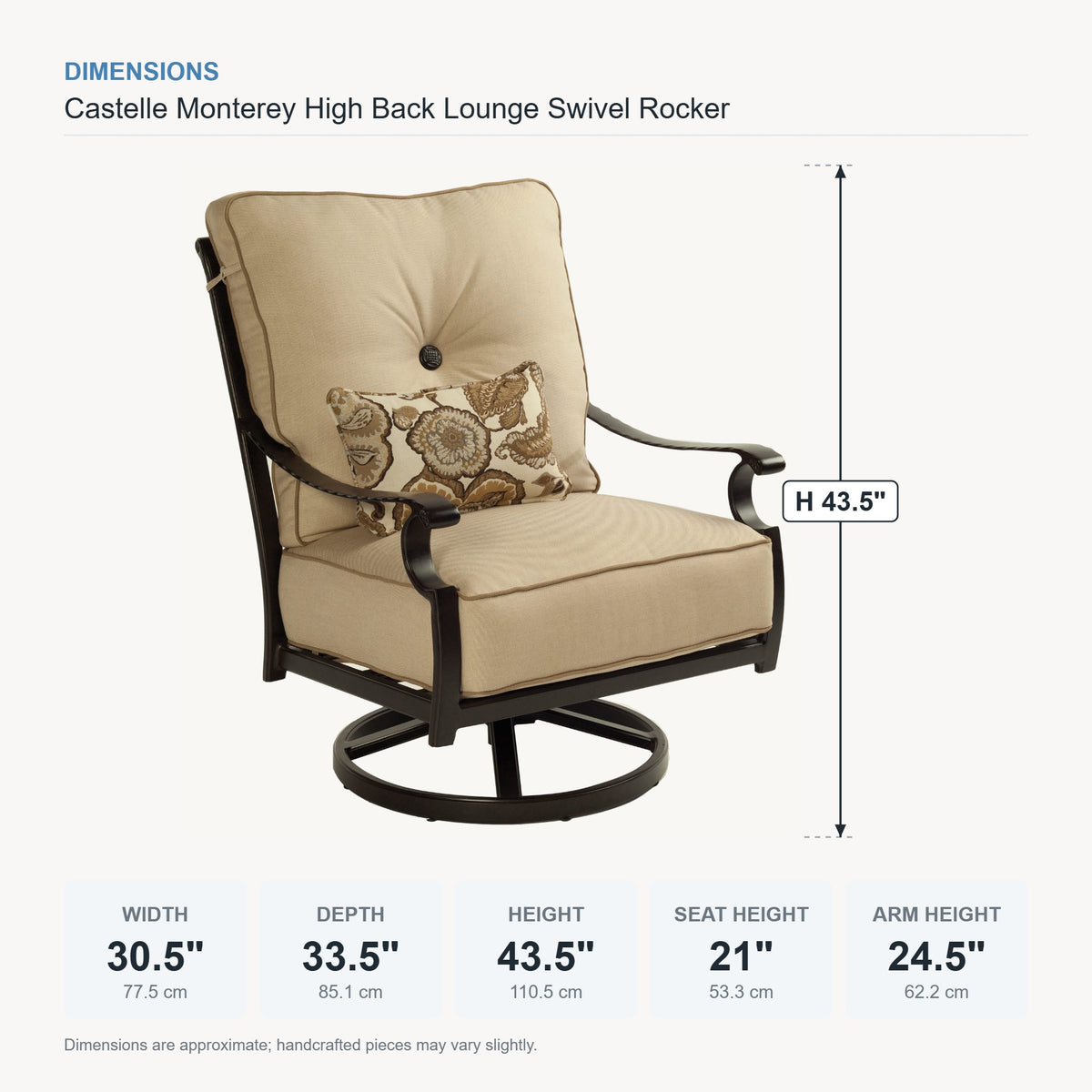 Castelle Monterey High Back Lounge Swivel Rocker dimensions