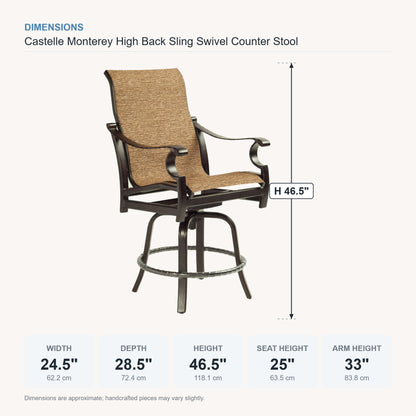 Castelle Monterey High Back Sling Swivel Counter Stool dimensions