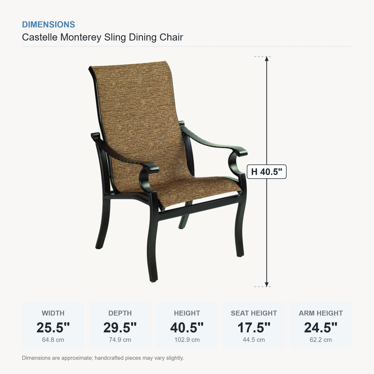 Castelle Monterey Sling Dining Chair dimensions