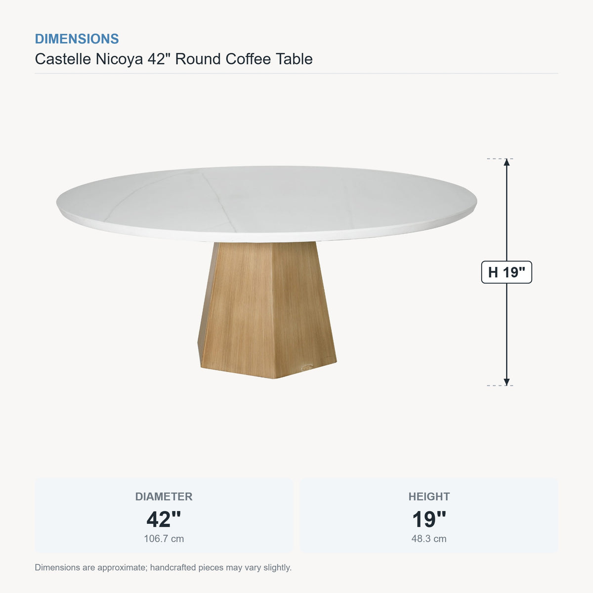 Castelle Nicoya 42" Round Coffee Table dimensions