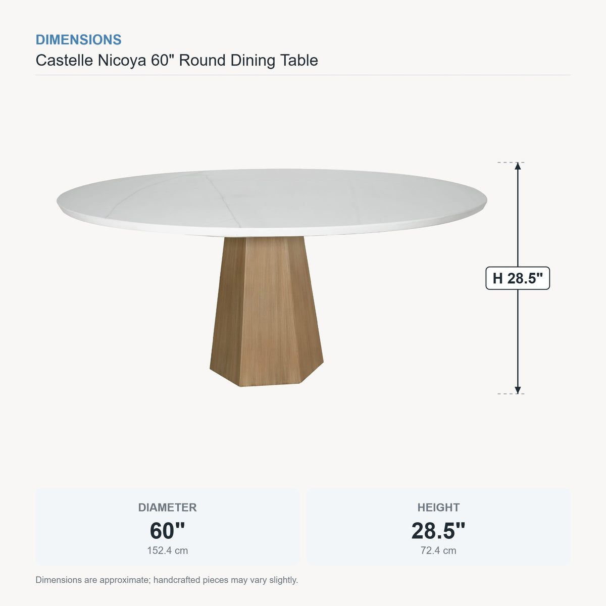 Castelle Nicoya 60" Round Dining Table dimensions