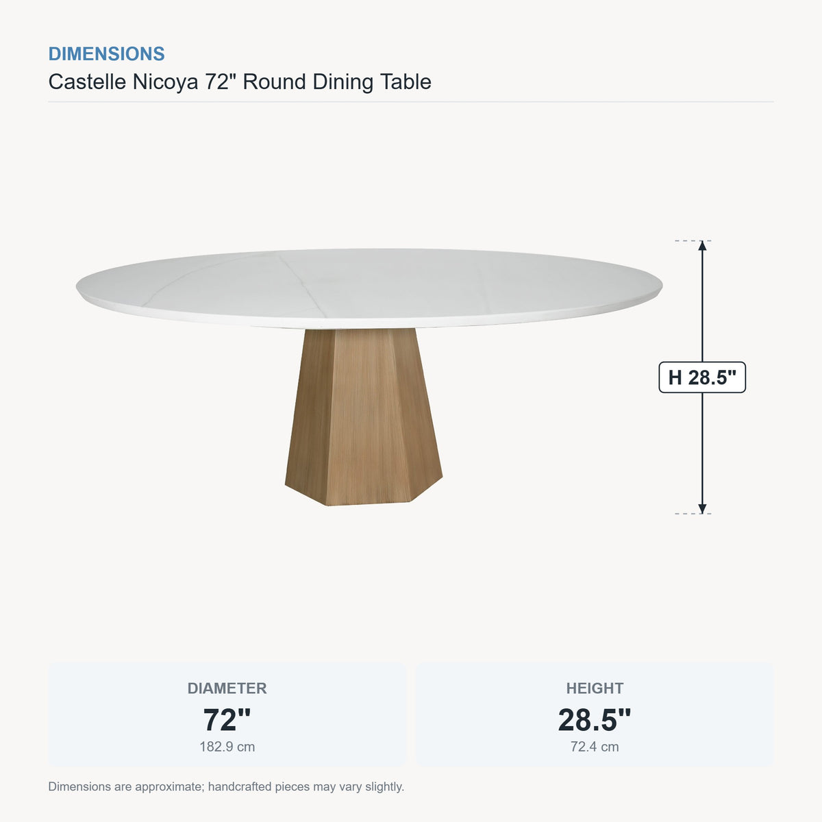 Castelle Nicoya 72" Round Dining Table dimensions